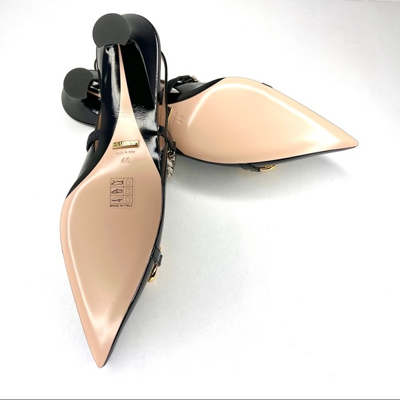 GUCCI Black Patent Leather Horsebit Chain Pumps Size 40 9.5 616596 Runway Shoe - Picture 12 of 16